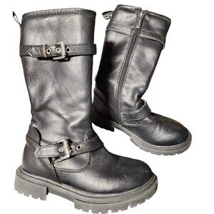 DKNY Girls Black Biker Moto Boots Size 12 Side Zip